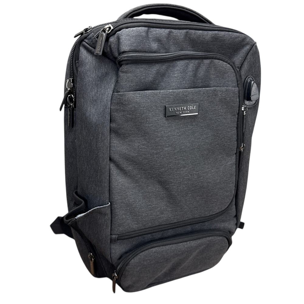 Kenneth Cole Reaction Laptop Backpack Gray Charcoal RFID Travel Work Bag 5715960